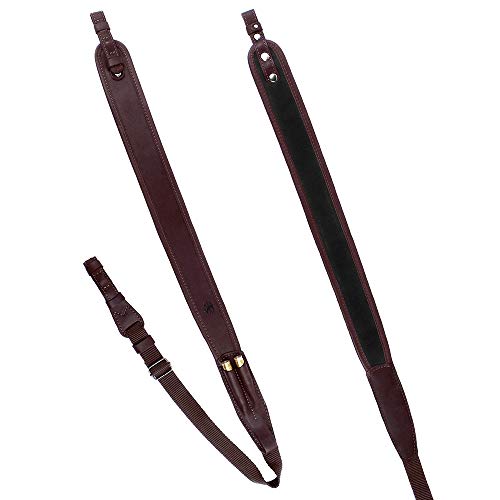 BRONZEDOG Leather Rifle Sling Brown Adjustable Shooting Belt Holde...