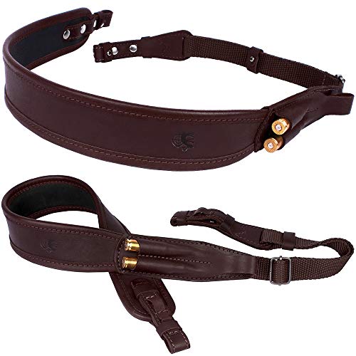 BRONZEDOG Leather Rifle Sling Brown Adjustable Shooting Belt Holde...