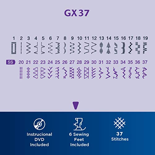 Brother Sewing Machine, GX37, 37 Built-in Stitches, 6 Included Sew...
