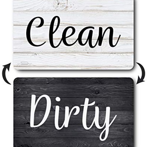 Black and White Wood Clean Dirty Dishwasher Magnet, Reversible Dis...