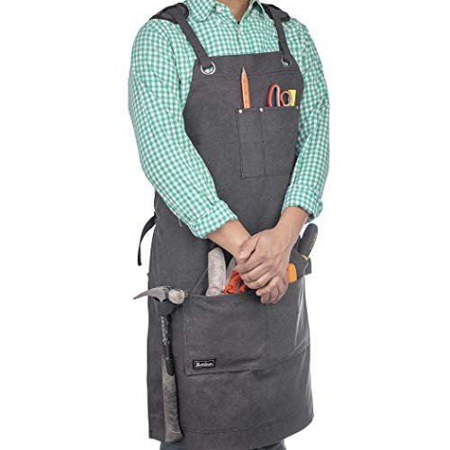 Heavy Duty Waxed Canvas Carpenters Work Apron w/Pockets, Cross-Bac...