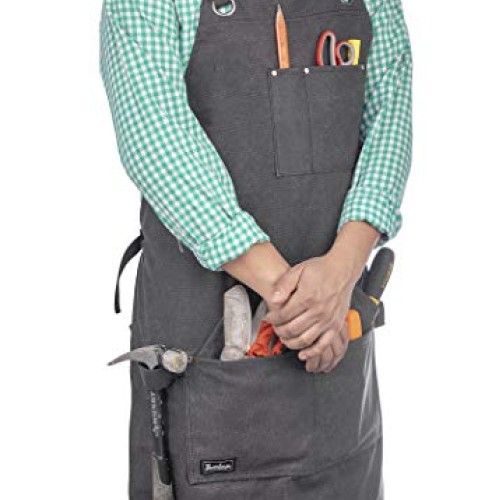 Heavy Duty Waxed Canvas Carpenters Work Apron w/Pockets, Cross-Bac...