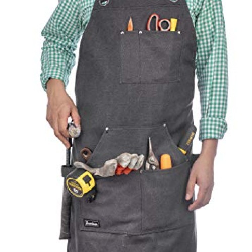 Heavy Duty Waxed Canvas Carpenters Work Apron w/Pockets, Cross-Bac...