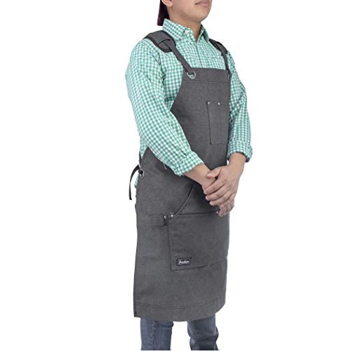 Heavy Duty Waxed Canvas Carpenters Work Apron w/Pockets, Cross-Bac...