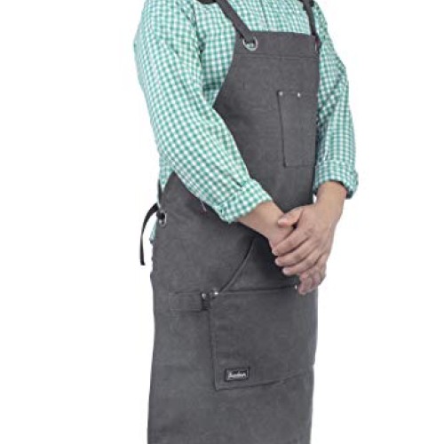 Heavy Duty Waxed Canvas Carpenters Work Apron w/Pockets, Cross-Bac...