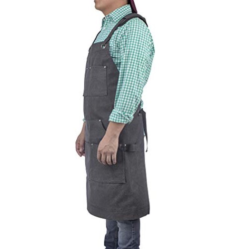 Heavy Duty Waxed Canvas Carpenters Work Apron w/Pockets, Cross-Bac...