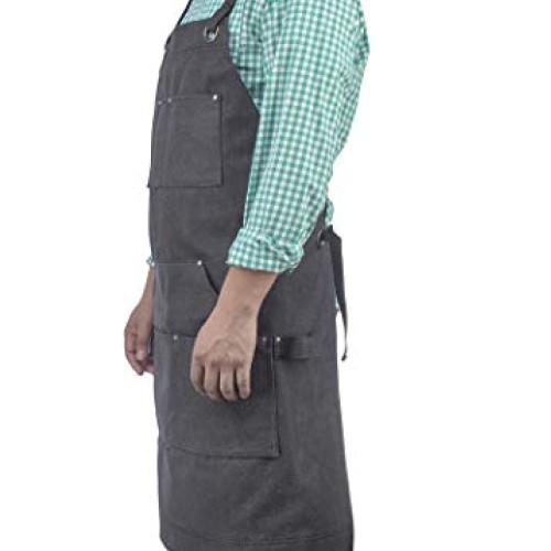 Heavy Duty Waxed Canvas Carpenters Work Apron w/Pockets, Cross-Bac...