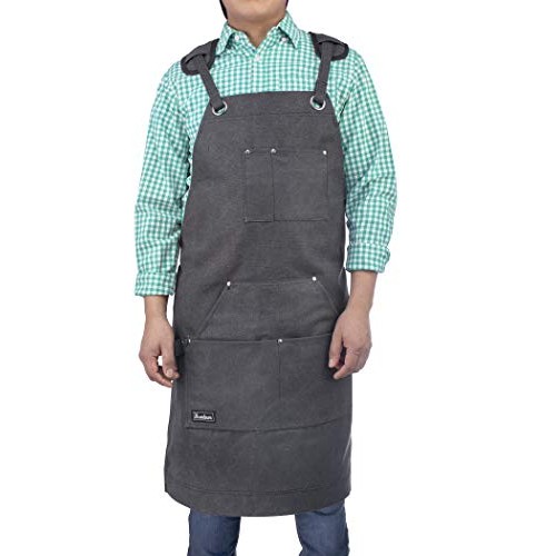 Heavy Duty Waxed Canvas Carpenters Work Apron w/Pockets, Cross-Bac...