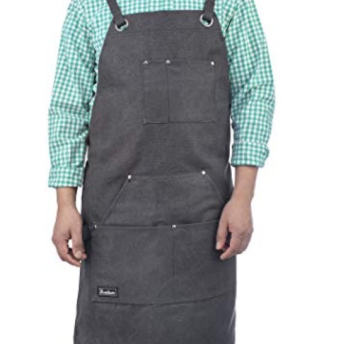 Heavy Duty Waxed Canvas Carpenters Work Apron w/Pockets, Cross-Bac...