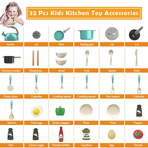 Bruvoalon 32Pcs Kids Kitchen Toy Accessories, Toddler Pretend Cook...