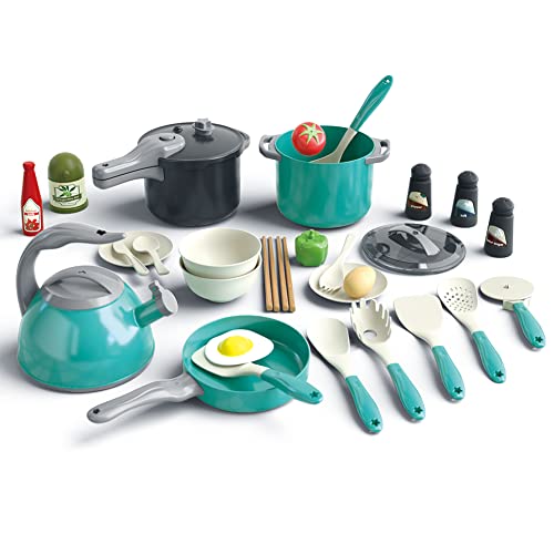 Bruvoalon 32Pcs Kids Kitchen Toy Accessories, Toddler Pretend Cook...
