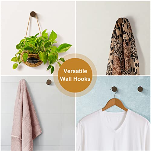 Bsdonte Wood Wall Hooks 6 Pack, Natural Wooden Coat Hooks Wall Mou...