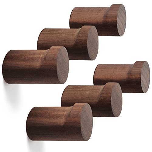 Bsdonte Wood Wall Hooks 6 Pack, Natural Wooden Coat Hooks Wall Mou...