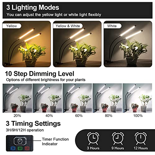 Plant Grow Light for Indoor Plants,Led Grow lamp 2 Head 2 Pack