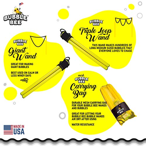 Bubble Bee Giant Bubble Maker Kit : 4-Piece Set | Incl. 2 Large Bu...