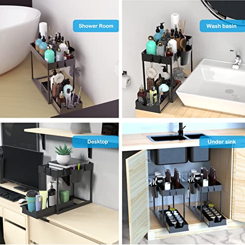 Bugdaben Under Sink Organizer - 2 Tier Sliding Under Cabinet Organ...