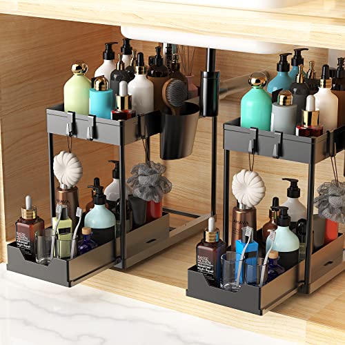 Bugdaben Under Sink Organizer - 2 Tier Sliding Under Cabinet Organ...