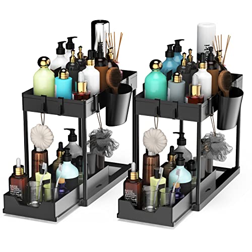 Bugdaben Under Sink Organizer - 2 Tier Sliding Under Cabinet Organ...