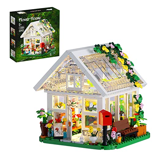 Flower House Building Set, Garden House Building Toy with LED Ligh...