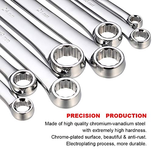BULLTOOLS 8-Piece Extra Long Double Box End Wrench Set Chrome Vana...
