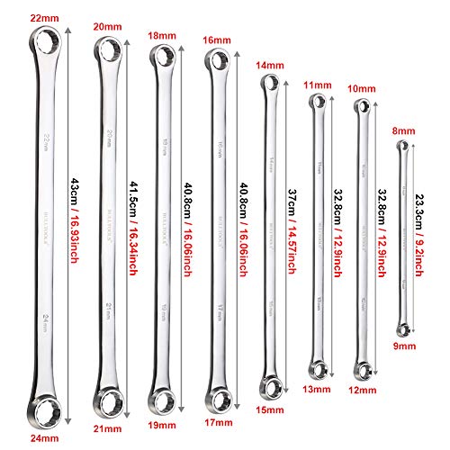 BULLTOOLS 8-Piece Extra Long Double Box End Wrench Set Chrome Vana...