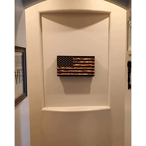 San Tan Woodworks Carved Burnt Wood Concealment American Flag. Ame...