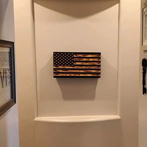 San Tan Woodworks Carved Burnt Wood Concealment American Flag. Ame...