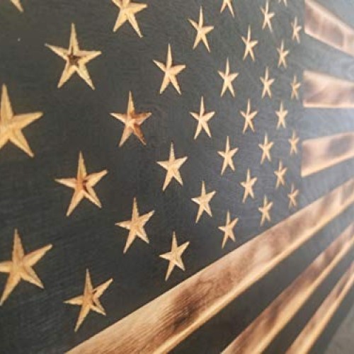 San Tan Woodworks Carved Burnt Wood Concealment American Flag. Ame...