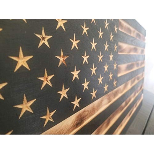 San Tan Woodworks Carved Burnt Wood Concealment American Flag. Ame...