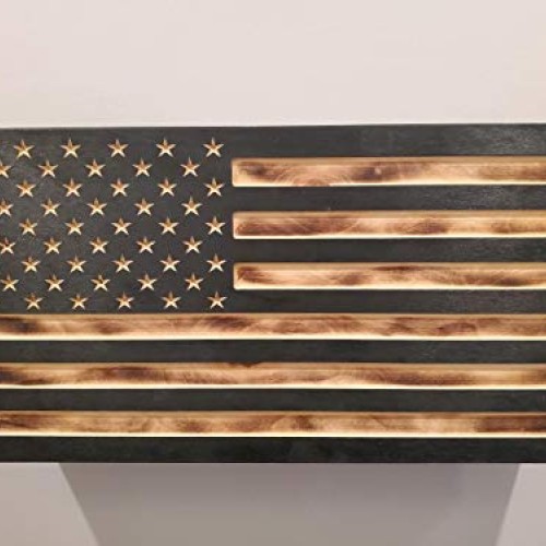 San Tan Woodworks Carved Burnt Wood Concealment American Flag. Ame...