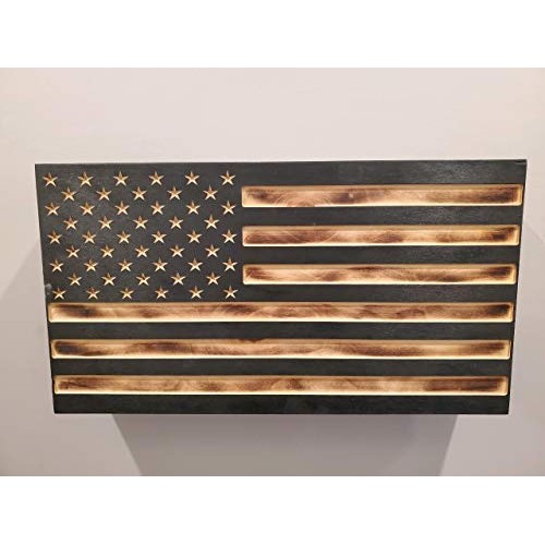 San Tan Woodworks Carved Burnt Wood Concealment American Flag. Ame...