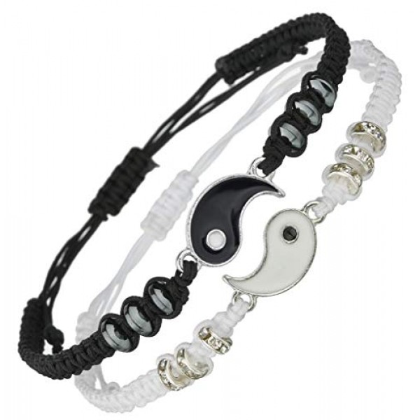 Best Friend Bracelets for 2 Matching Yin Yang Adjustable Cord Brac...
