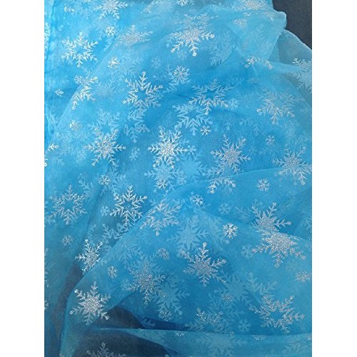 Light Blue Shiny Sheer Organza Silver Glitter Snowflake Fabric By ...