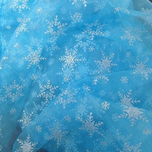 Light Blue Shiny Sheer Organza Silver Glitter Snowflake Fabric By ...