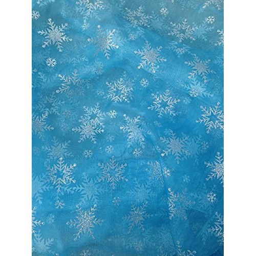 Light Blue Shiny Sheer Organza Silver Glitter Snowflake Fabric By ...
