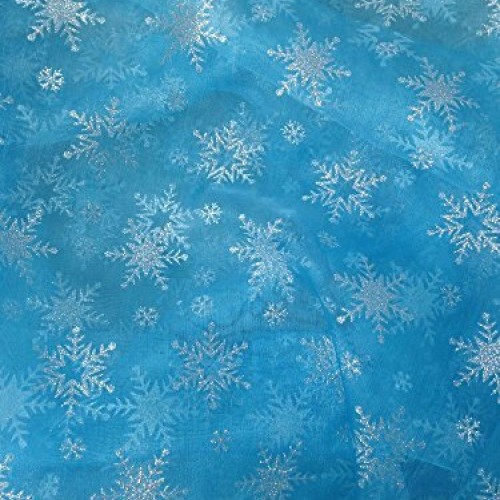 Light Blue Shiny Sheer Organza Silver Glitter Snowflake Fabric By ...
