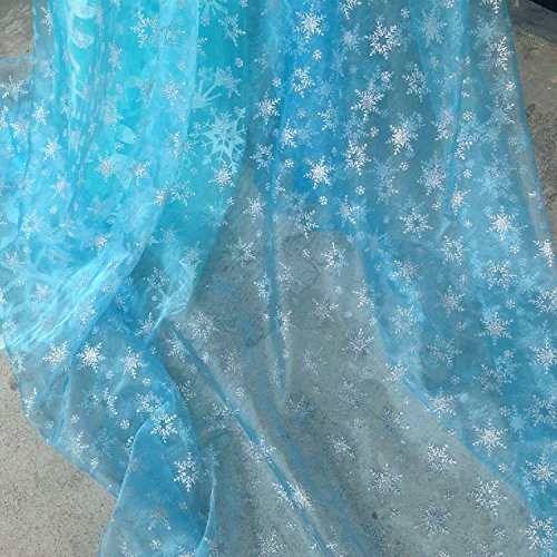 Light Blue Shiny Sheer Organza Silver Glitter Snowflake Fabric By ...