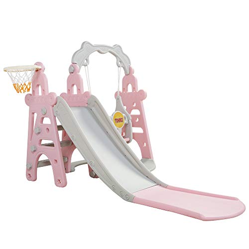 4-in-1 Toddler Climber Slide＆Swing Set, Extra-Long Play Slide Pla...