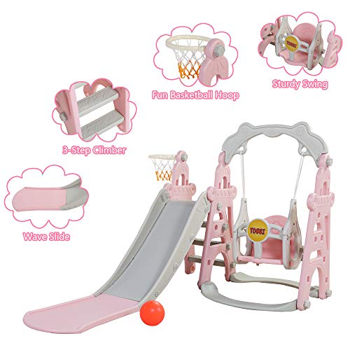 4-in-1 Toddler Climber Slide＆Swing Set, Extra-Long Play Slide Pla...