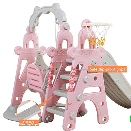 4-in-1 Toddler Climber Slide＆Swing Set, Extra-Long Play Slide Pla...