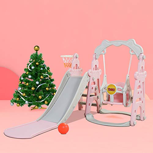 4-in-1 Toddler Climber Slide＆Swing Set, Extra-Long Play Slide Pla...