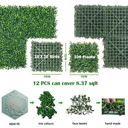 Bybeton Artificial Green Wall Panel,10x 1012pcs Boxwood Faux G...