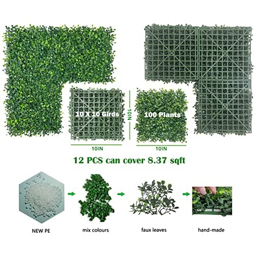 Bybeton Artificial Green Wall Panel,10x 1012pcs Boxwood Faux G...