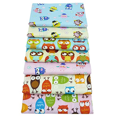 BYY 7pcs 15.7 x 19.7 Owls Prints 100% Cotton Fabric Bundles for ...