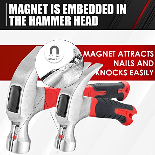C&T 2 Piece Hammer Set,8oz Stubby Claw Hammer With Magnetic Nail S...