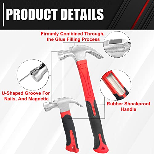 C&T 2 Piece Hammer Set,8oz Stubby Claw Hammer With Magnetic Nail S...