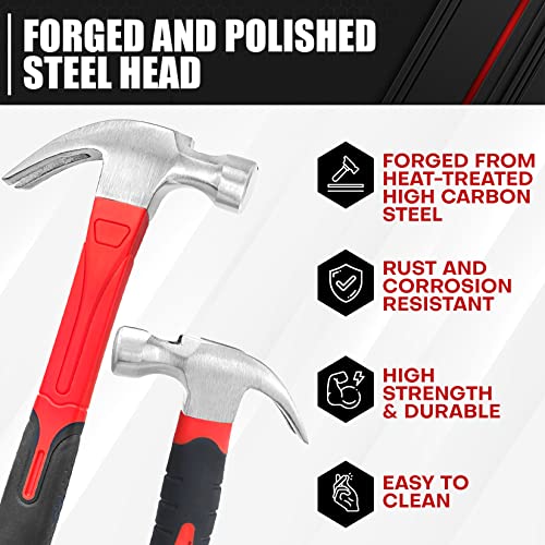 C&T 2 Piece Hammer Set,8oz Stubby Claw Hammer With Magnetic Nail S...