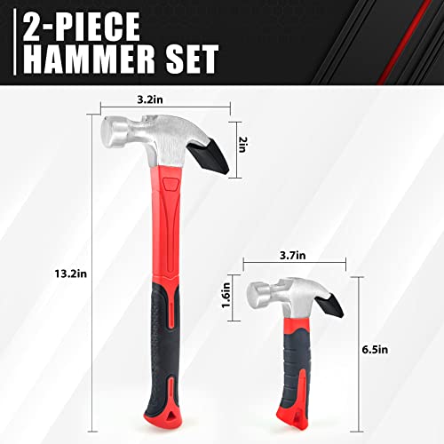 C&T 2 Piece Hammer Set,8oz Stubby Claw Hammer With Magnetic Nail S...