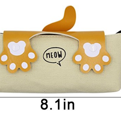 CC-US Canvas Pencil Case Holder Cat Paws Pen Box Zipper Stationery...