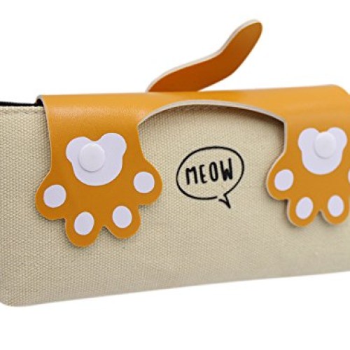 CC-US Canvas Pencil Case Holder Cat Paws Pen Box Zipper Stationery...